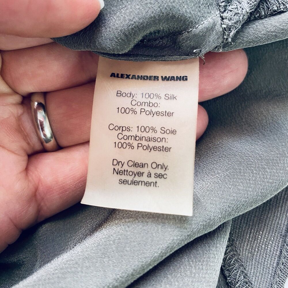Alexander Wang T Dress Small Olive Green Silk Shift Mini Designer Minimalist - Picture 6 of 6